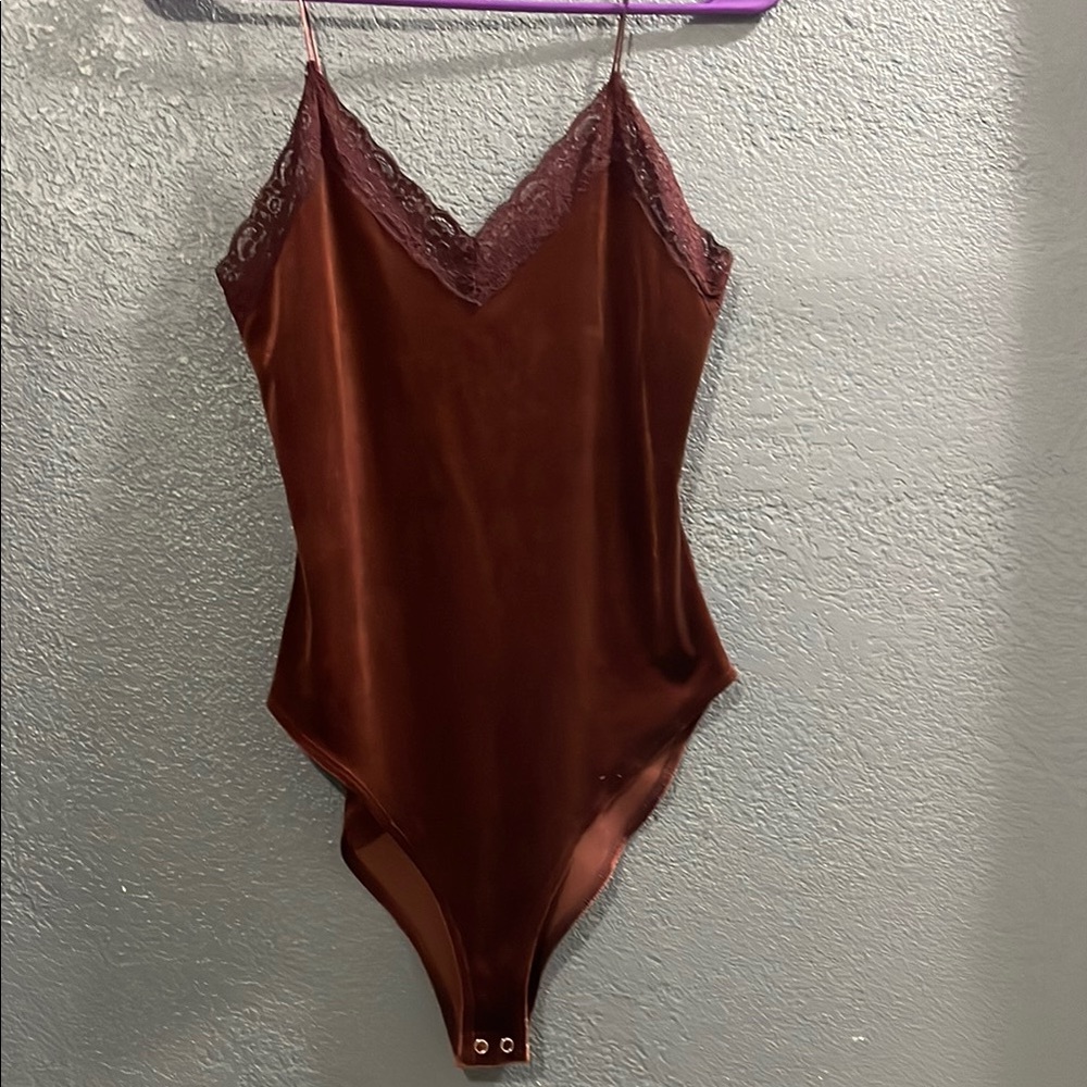 Brown Lace-Trimmed Bodysuit